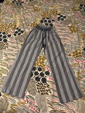 Ci Sono Women's Striped Wide Leg Linen Blend Drawstring Pants